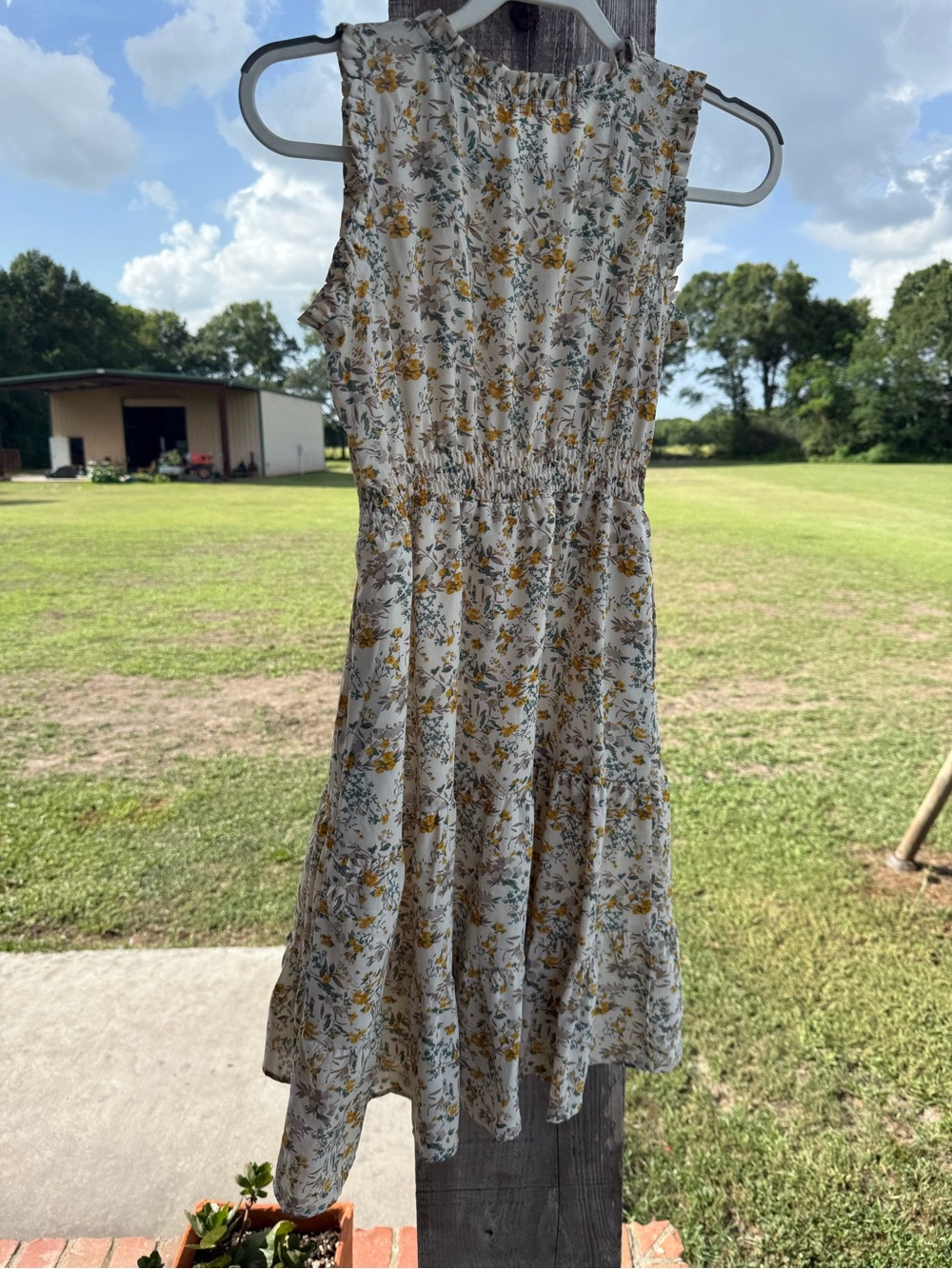 Hayden Girls White Midi Dress with Yellow & Green Floral Print